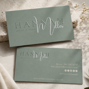 Sage Green   Modern Minimalist Foil Spot Gloss Business Cards