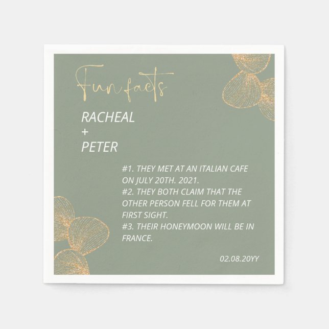 Sage Green Modern Minimalist Fun Facts Wedding Napkins (Front)