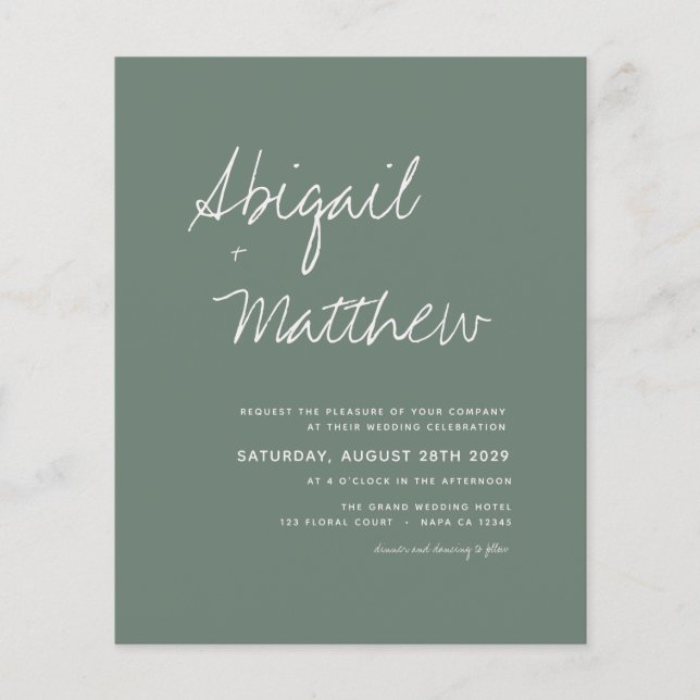 Sage Green Modern Minimalist Handwriting Wedding   (Front)