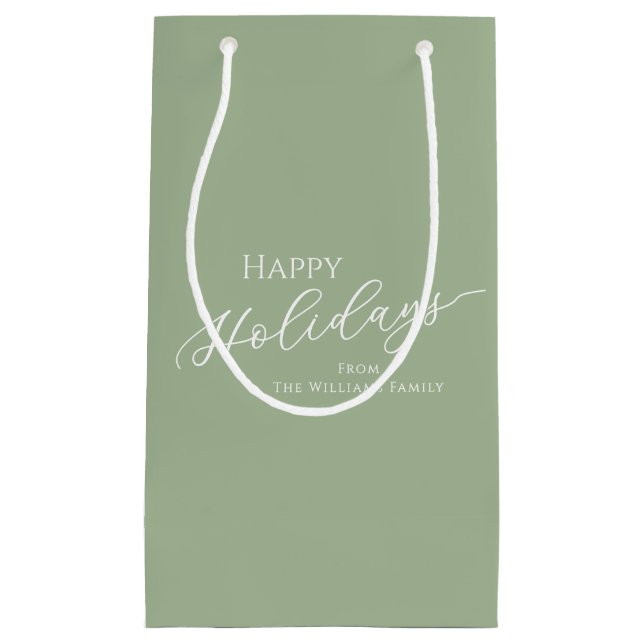 Sage Green Modern Minimalist Happy Holidays Small Gift Bag (Front)
