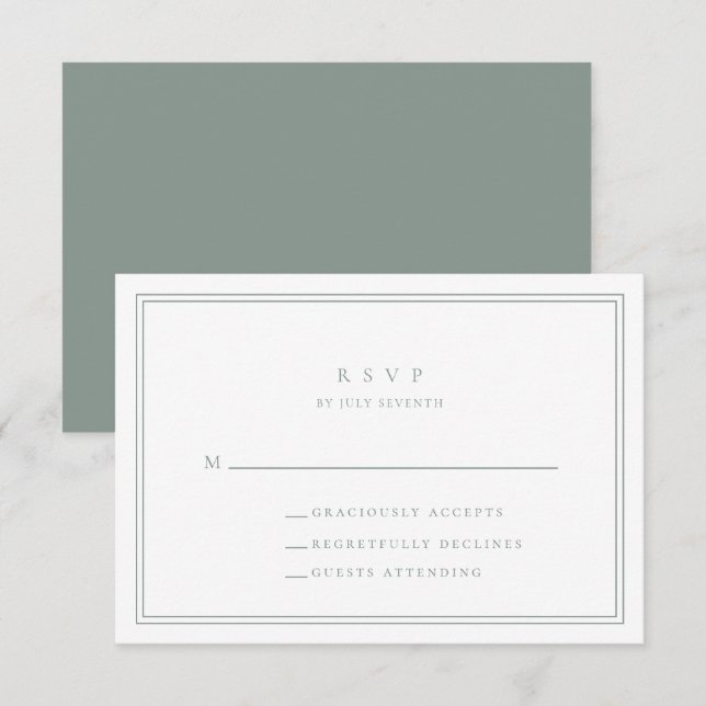 Sage Green Modern Minimalist I Wedding RSVP Card (Front/Back)