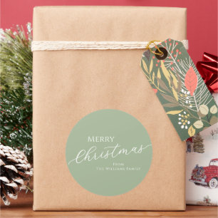 Sage Green Modern Minimalist Merry Christmas Classic Round Sticker