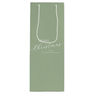 Sage Green Modern Minimalist Merry Christmas Wine Gift Bag