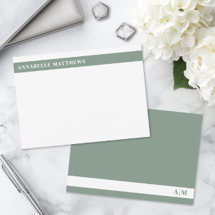 Sage Green Modern Minimalist Name Monogram Note Card