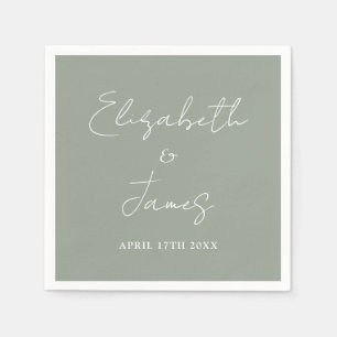 Sage Green Modern Minimalist Script Wedding Napkins