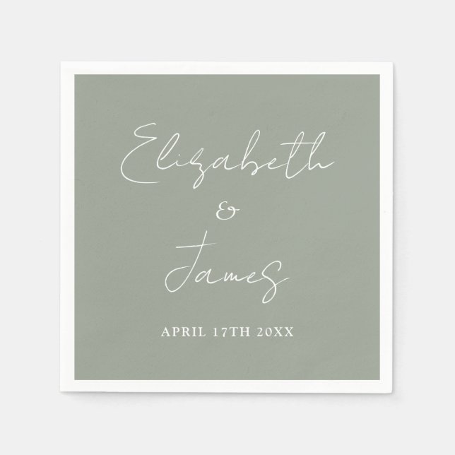 Sage Green Modern Minimalist Script Wedding Napkins (Front)