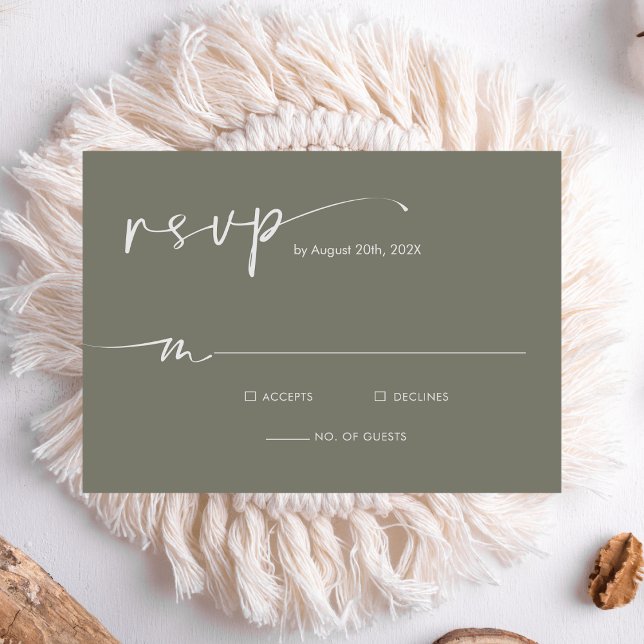 Sage Green Modern Minimalist Script Wedding RSVP Card (Creator Uploaded)