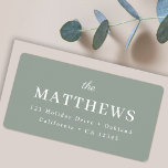 Sage Green | Modern Minimalist Stylish Elegant Label<br><div class="desc">A stylish modern photo holiday return address label with your surname featured in classic typography paired with a handwritten script font in white a gorgeous sage green color on the reverse. A fun,  minimal design to stand out from the crowd this christmas season!</div>