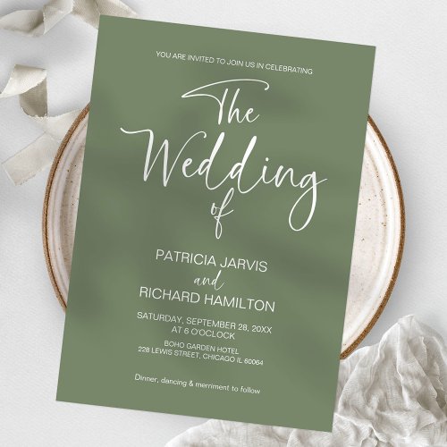 Sage Green Modern Minimalist Wedding  Invitation