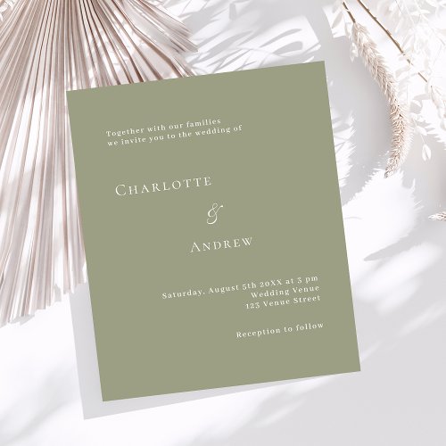 Sage green modern minimalist wedding invitation