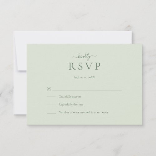Sage Green Modern Minimalist Wedding RSVP Card