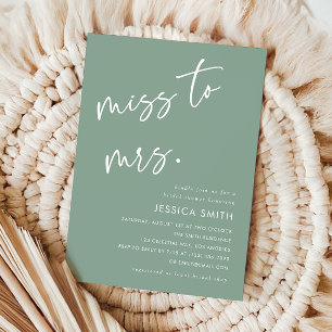 Sage Green Modern Miss to Mrs. Bridal Shower Invitation