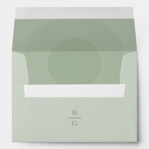 Sage Green Modern Monogram 5x7 Wedding Invitation  Envelope