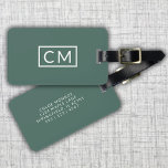 Sage Green Modern Monogram Simple Initials Luggage Tag<br><div class="desc">Elevate your travel experience with our sleek luggage tags featuring bold initials enclosed in a simple frame on the front. The back showcases your name and essential information in a clean, minimalistic white font on a sage green background. Perfectly blending style and functionality, these tags are ideal for both men...</div>