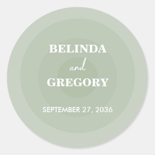 Sage Green Modern Monogram Wedding  Classic Round Sticker