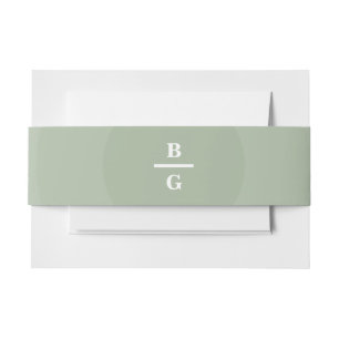 Sage Green Modern Monogram Wedding Invitation Belly Band