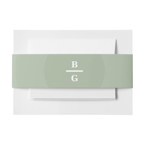 Sage Green Modern Monogram Wedding  Invitation Belly Band