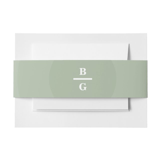 Sage Green Modern Monogram Wedding  Invitation Belly Band (Front Example)