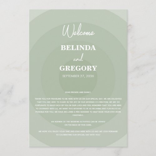 Sage Green Modern Monogram Wedding Itinerary Program