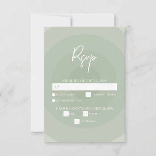 Sage Green Modern Monogram Wedding RSVP Card