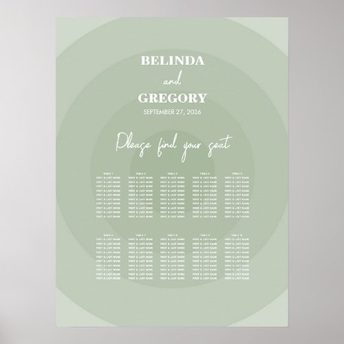 Sage Green Modern Monogram Wedding Seating Chart