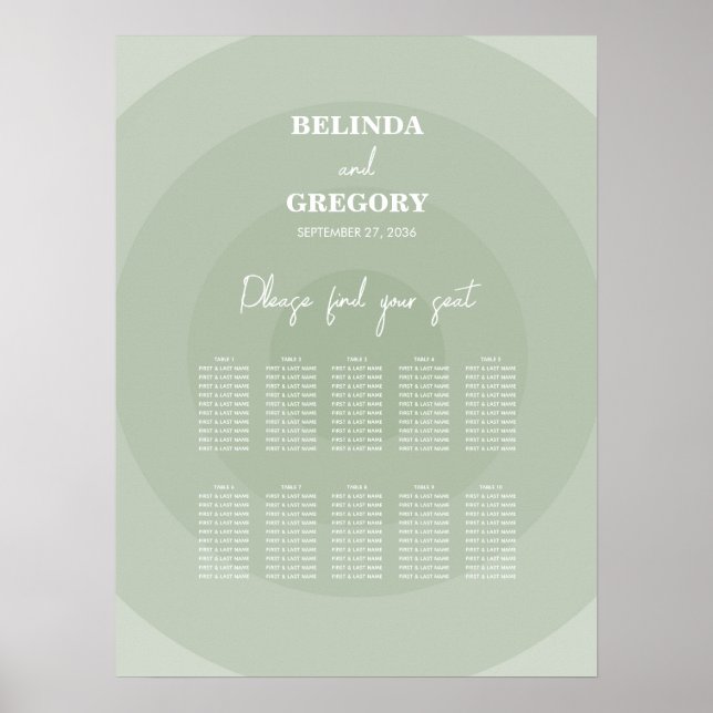 Sage Green Modern Monogram Wedding Seating Chart (Front)