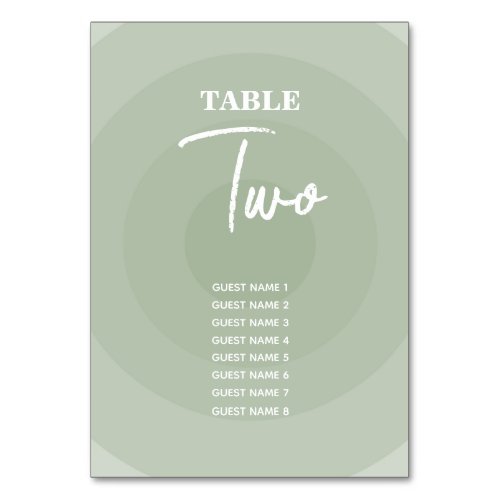 Sage Green Modern Monogram Wedding Table Number