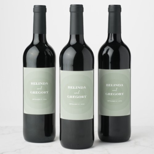 Sage Green Modern Monogram Wedding  Wine Label