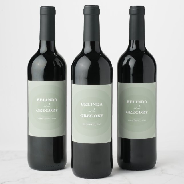 Sage Green Modern Monogram Wedding  Wine Label (Bottles)