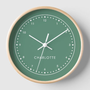 Sage Green Modern Name Elegant Trendy Stylish Clock
