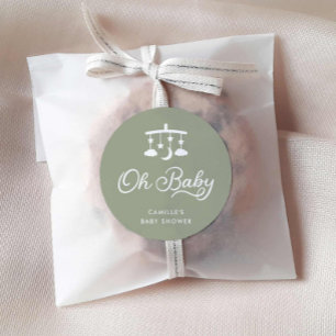 Sage Green Modern Oh Baby Shower  Classic Round Sticker