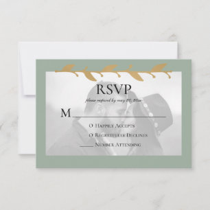 Sage Green Modern Photo Gold Leaves RSVP Card