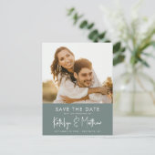 Sage Green Modern Photo Minimalist Wedding Save Th Announcement Postcard (Standing Front)