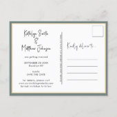 Sage Green Modern Photo Minimalist Wedding Save Th Announcement Postcard (Back)