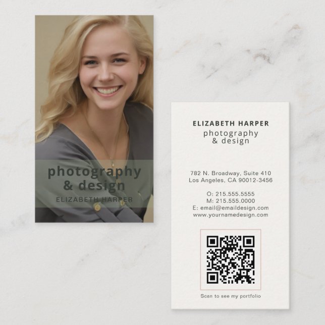 Sage Green Modern Photo QR Code Professional Business Card (Front/Back)
