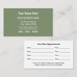 Sage Green Modern Professional Appointment Card