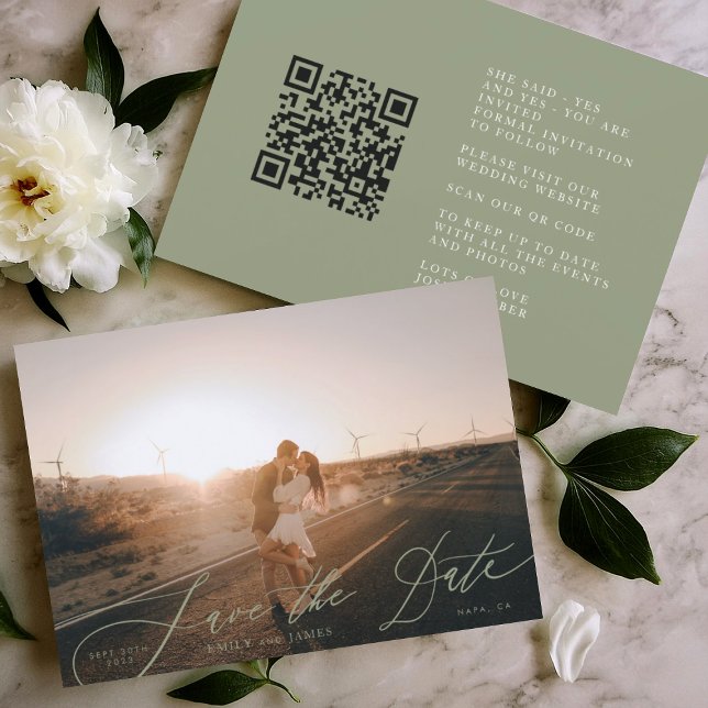 Sage Green Modern QR Code Photo Save The Date (Creator Uploaded)
