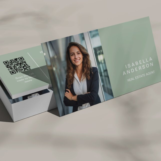 Sage Green Modern Real Estate Professional Photo Business Card (Creator Uploaded)