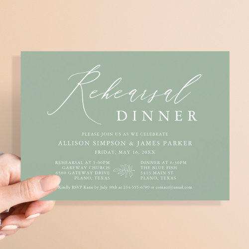 Sage Green Modern Rehearsal Dinner Invitation