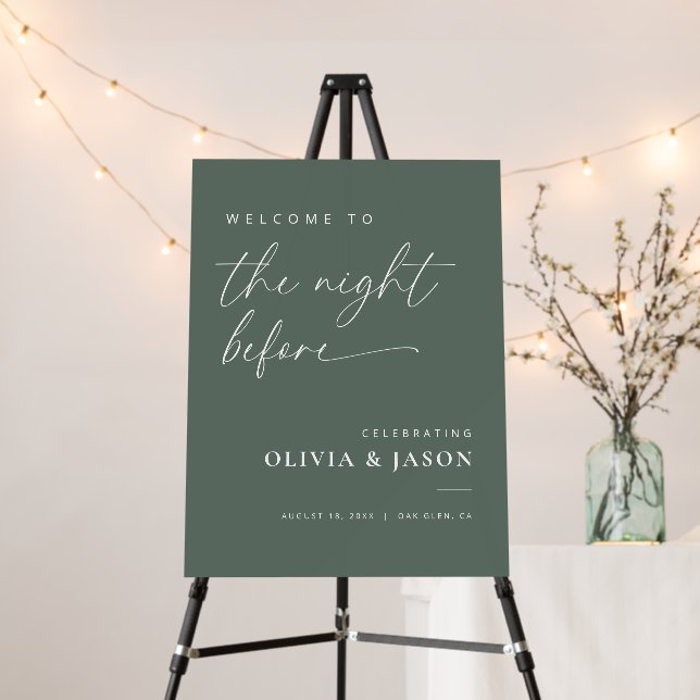 Sage Green Modern Rehearsal Dinner Welcome Sign (In Situ (Stand))