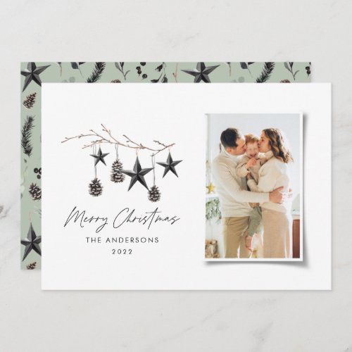 Sage green modern scandi elegant Christmas photo Holiday Card