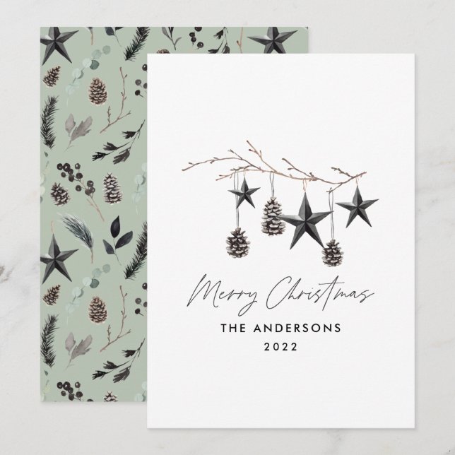 Sage green modern scandi elegant script Christmas Holiday Card (Front/Back)