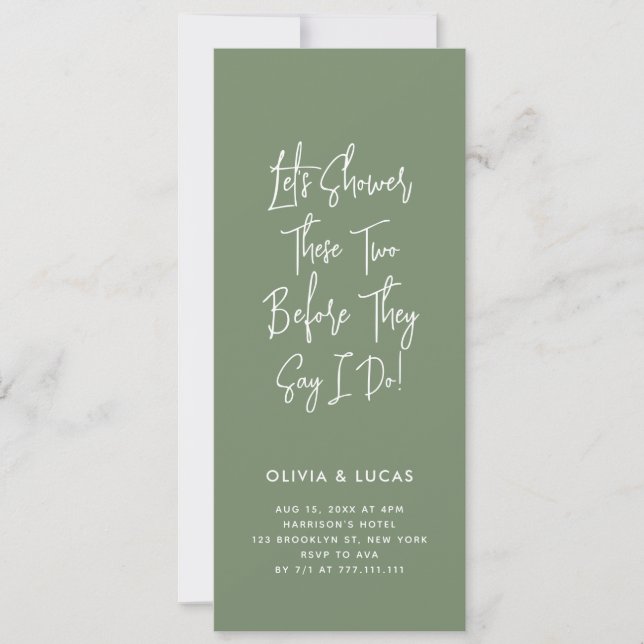 Sage Green Modern Script Couples Shower Invitation (Front)