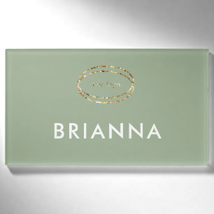 Sage Green Modern Script Custom Business Logo Name Tag