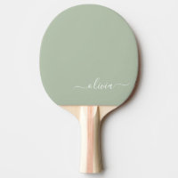 Sage Green Modern Script Girly Monogram Name Ping Pong Paddle