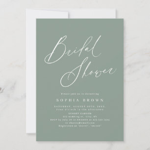 Sage Green modern script minimal bridal shower Invitation