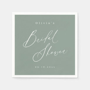 Sage Green modern script minimal bridal shower Napkins
