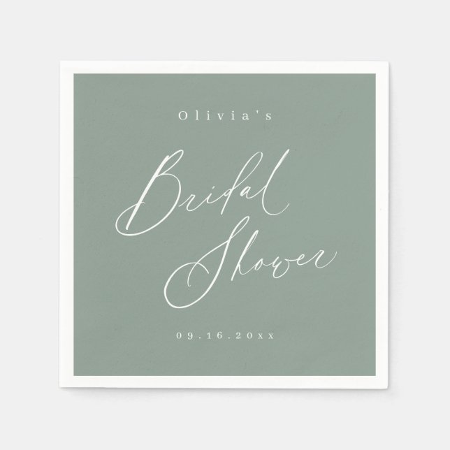 Sage Green modern script minimal bridal shower  Napkins (Front)