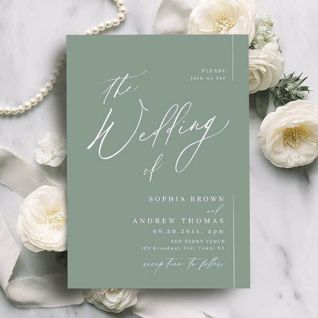 Sage Green modern script minimalist wedding Invitation (Sage Green modern script minimalist wedding Invitation)