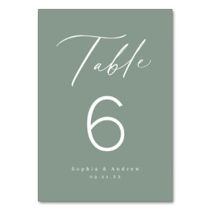 Sage Green modern script minimalist wedding Table Number